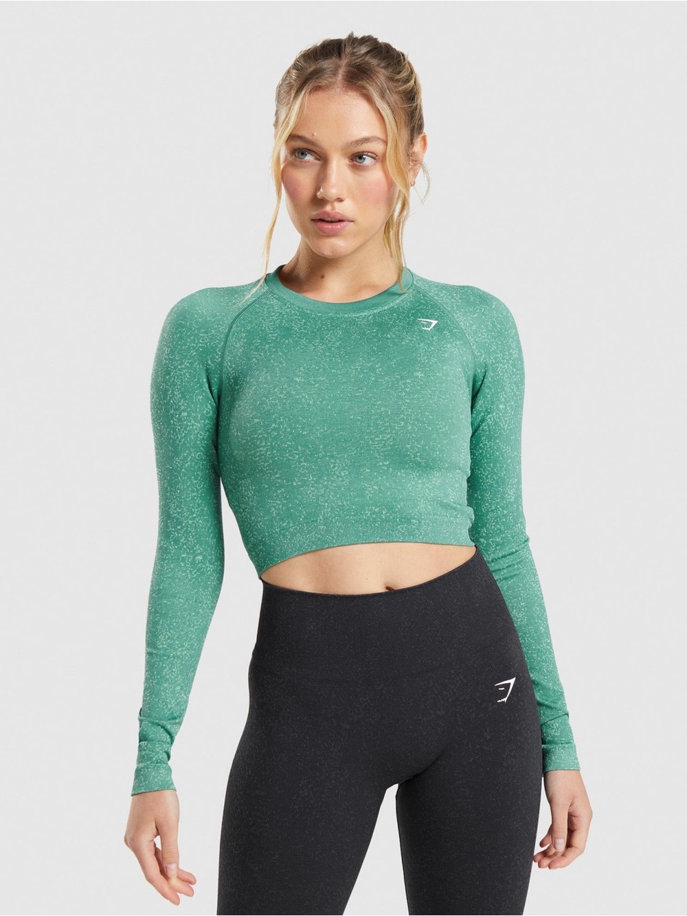 Gymshark Adapt Fleck Seamless Long Sleeve Crop Alpine Green Size XS